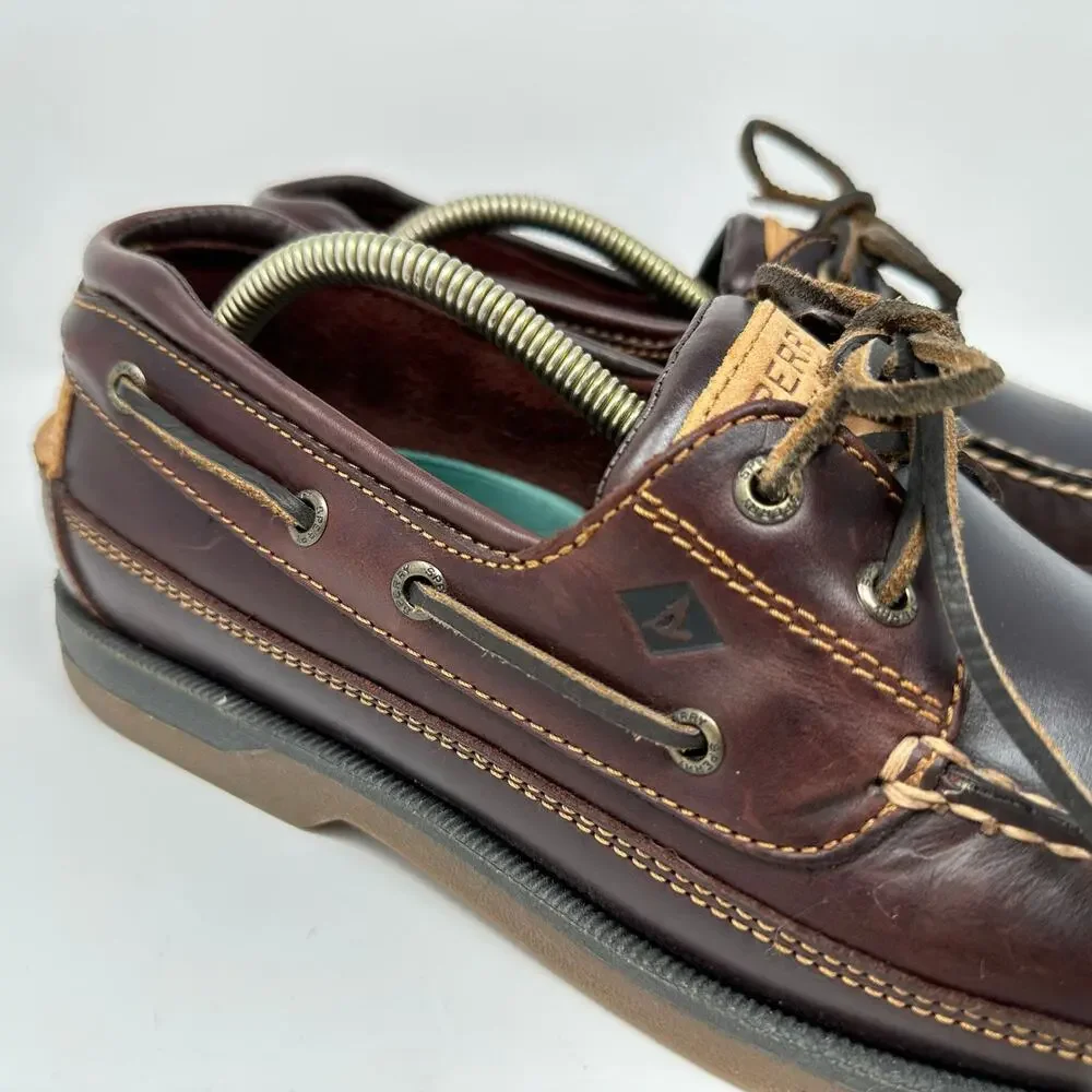 Sperry Top-Sider 2-Eye Leather Boat Shoes Mens 11 W Brown Deck Moccasin Slip On